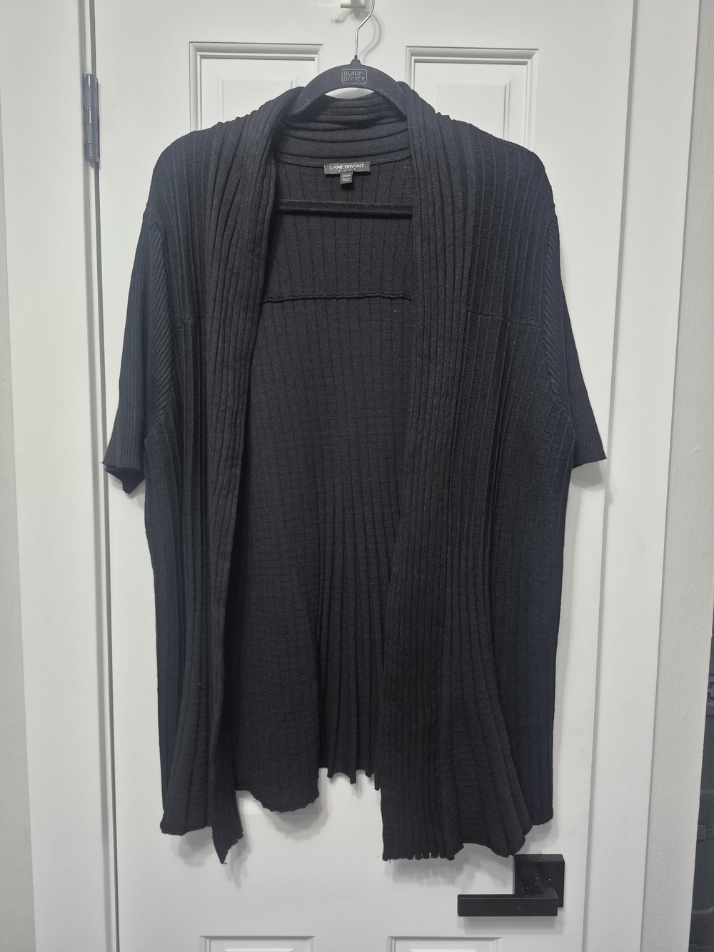 Lane Bryant Black Ribbed Short-Sleeve Open Cardigan